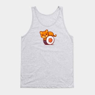 Cute Cat On Sushi Salmon Cartoon Tank Top